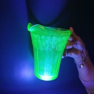 Cherry Blossom Uranium glass pitcher